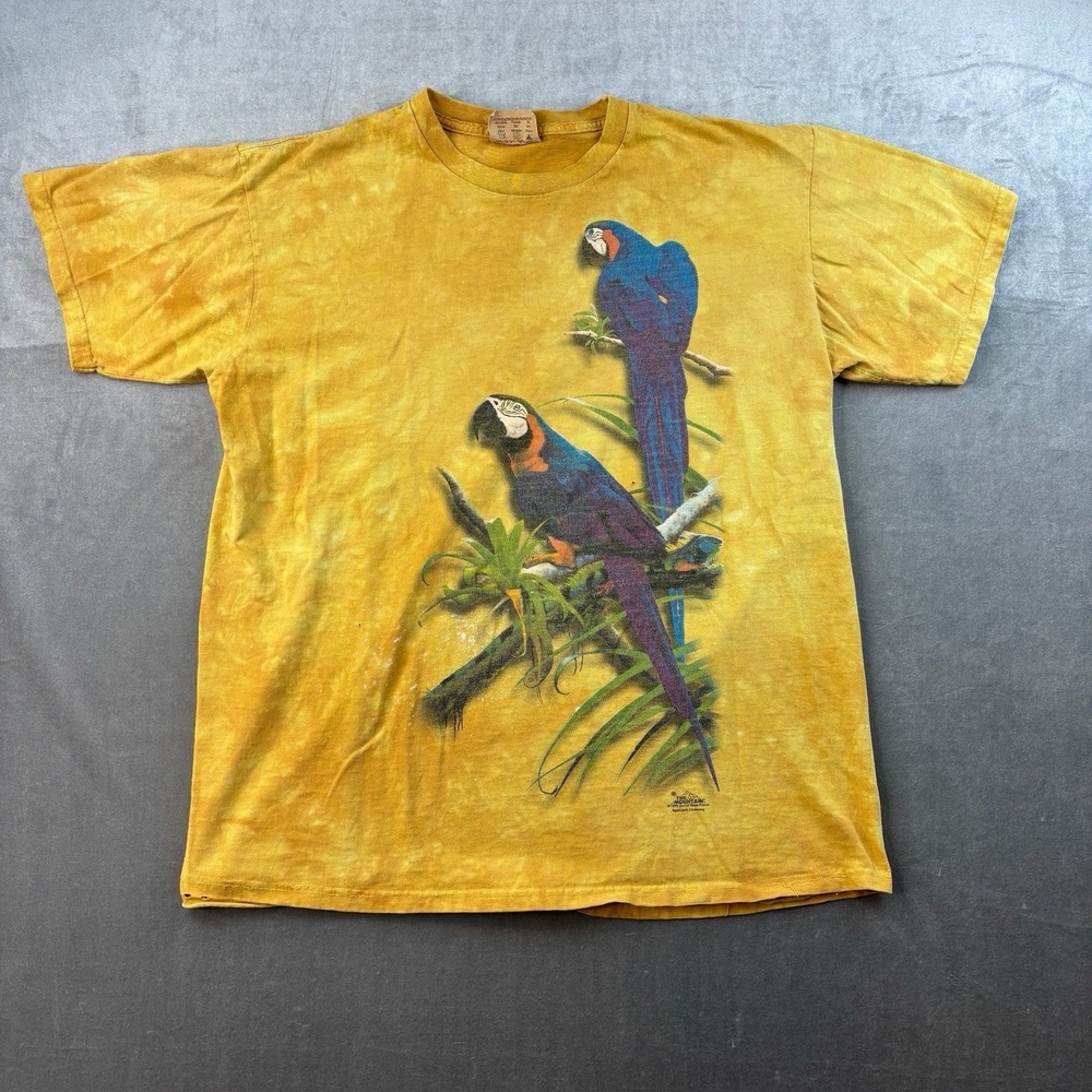 VTG The Mountain Parrot Graphic T Shirt Yellow Tie Dye‎ Mens Large